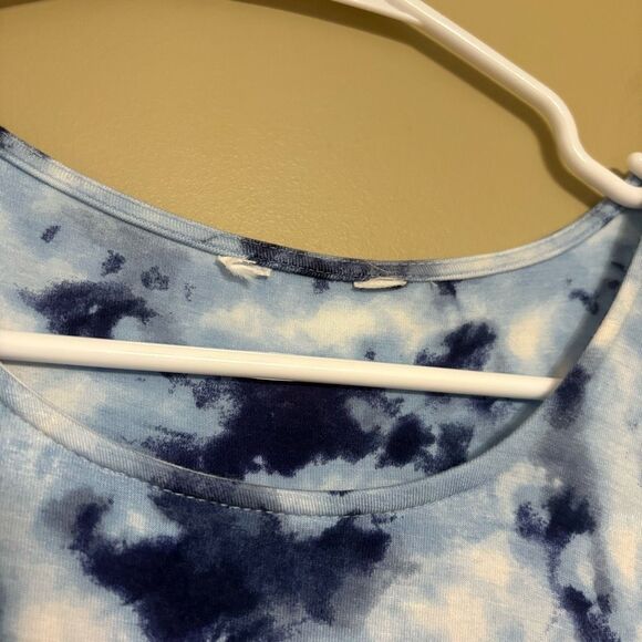 Intro Navy Blue White Marble Tie Dye 3/4 Sleeve Rayon Blend Shirt Large - Picture 3 of 4